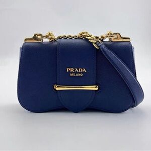 Prada Navy Saffiano Leather Crossbody with Gold Hardware